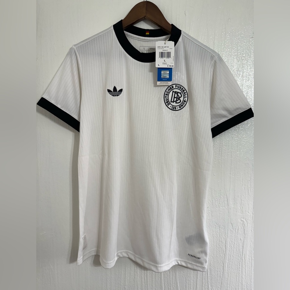GERMANY JERSEY FOOTBALL SOCCER 125TH ANNIVERSARY SHIRT ADIDAS WHITE WOMEN LG